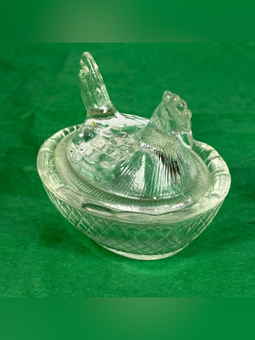 Vintage Mosser Glass Miniature Clear Hen on Nest Salt Cellar Dish